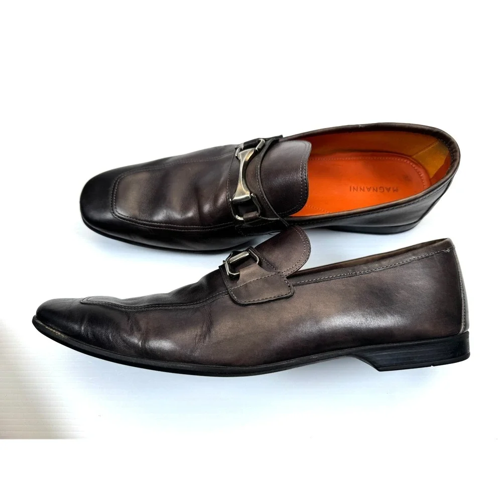 Magnanni Tazon Bit Loafer Dress Shoes Mens 10.5 Leather Square Toe Slip on Brown